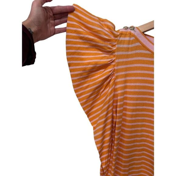 Tanya Taylor Striped Flutter Sleeve Mini Dress Pink Tangerine Orange Size Medium - Picture 6 of 13